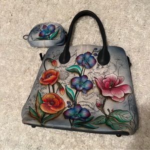 Leather hand painted Anuschka satchel EUC